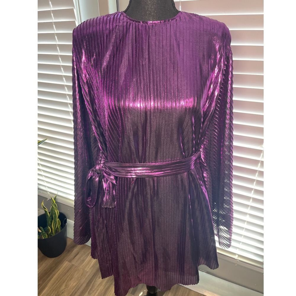 NWT Michael Costello x Revolve Gene Mini Dress Electric Purple Plissé Small - Picture 2 of 10